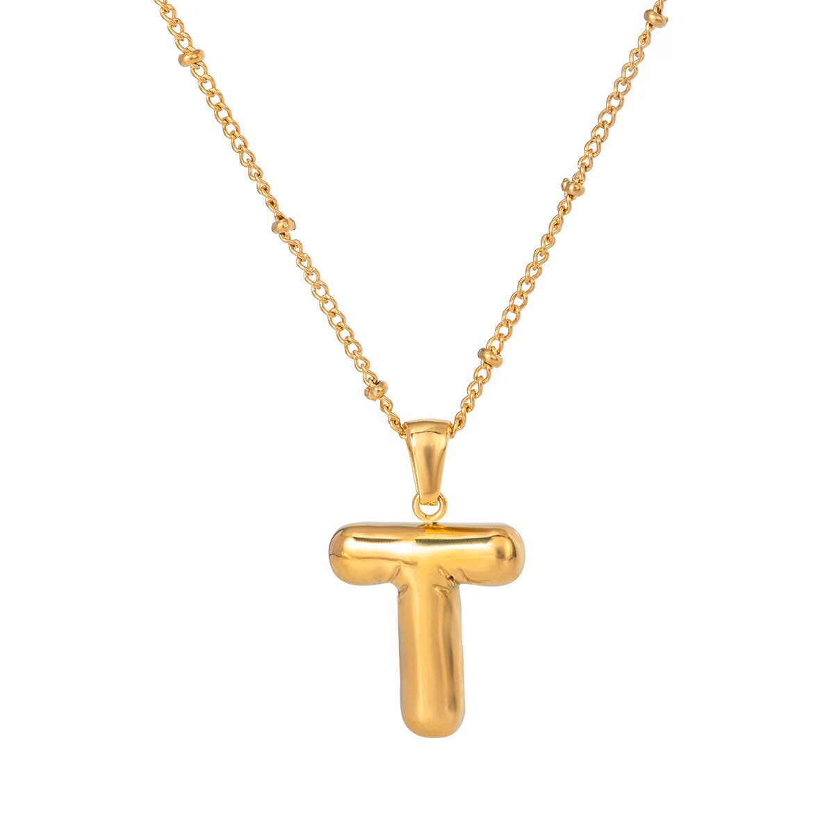 Gold color / 1 Piece Simple Casual Style Letter T Shape Stainless Steel 18K Gold Plated Women's Pendant Necklace Picture12